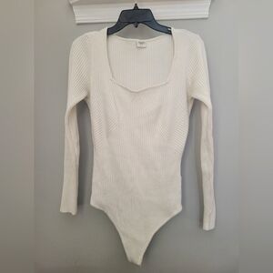 Abercrombie & Fitch Long Sleeve Ribbed Sweetheart Sweater Bodysuit Cream Large